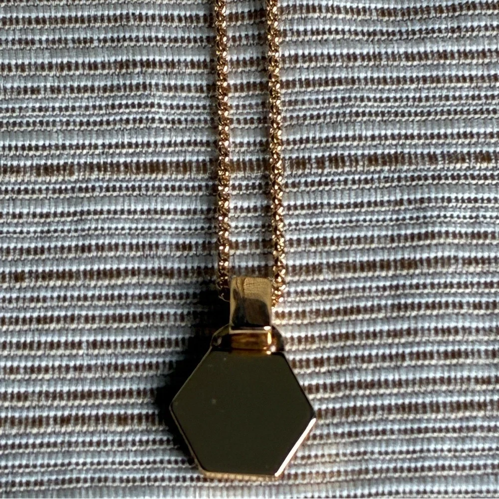 Tory Burch Gold Mother of Pearl Hexagon Pendant Necklace NWT